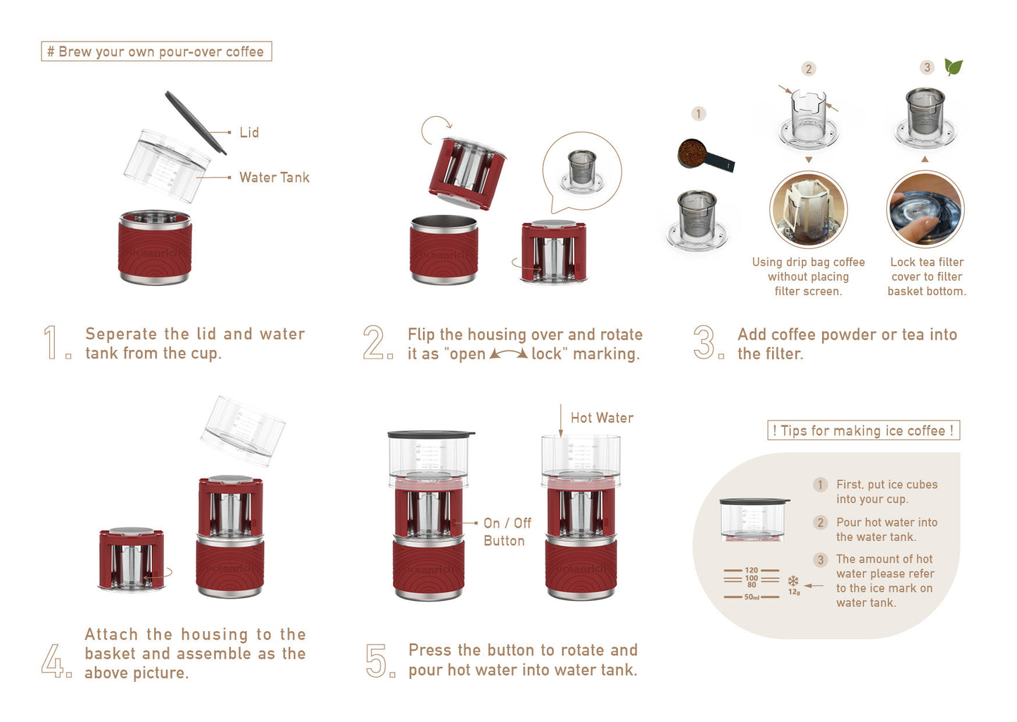 Oceanrich X7 3-in-1  Rotating Pour-Over Coffee and Tea Maker